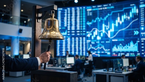 Stock market opening bell without recognizable exchange branding