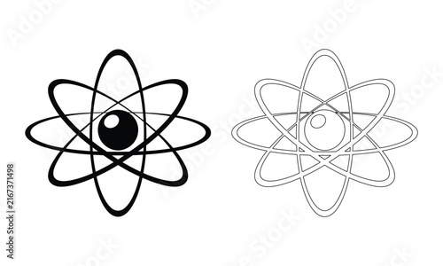 Foto A set of professional minimalist black and white atom symbols representing scientific research and molecular energy on a clean white background