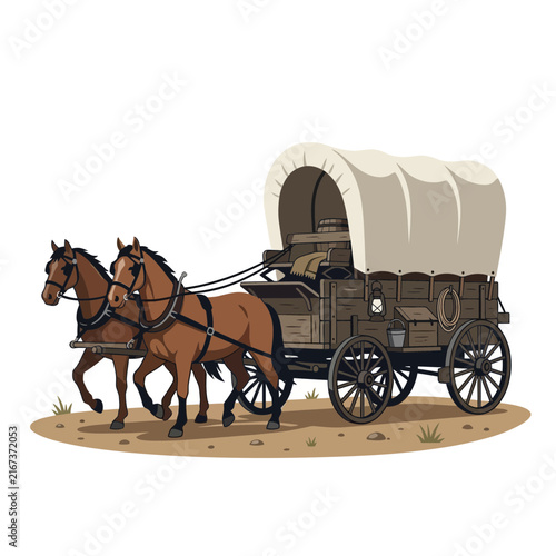 Canvas Print Illustration of a Horse Drawn Covered Wagon Isolated