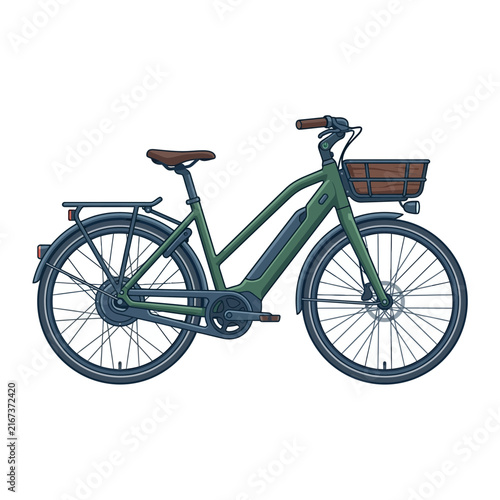 Illustration of a Modern Green Electric Commuter Bicycle
