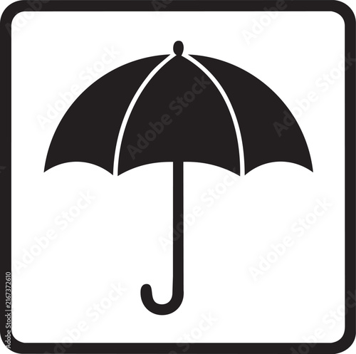Keep dry symbol a minimalist black umbrella icon in a square frame perfect for packaging instructions shipping labels or weather-related designs