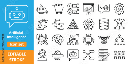 Artificial Intelligence and Automation Icon Set Vector