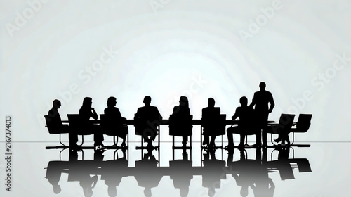 Silhouette of people sitting at a table and one person standing