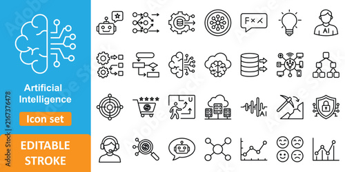 Artificial Intelligence Data and Analytics Icon Set Vector