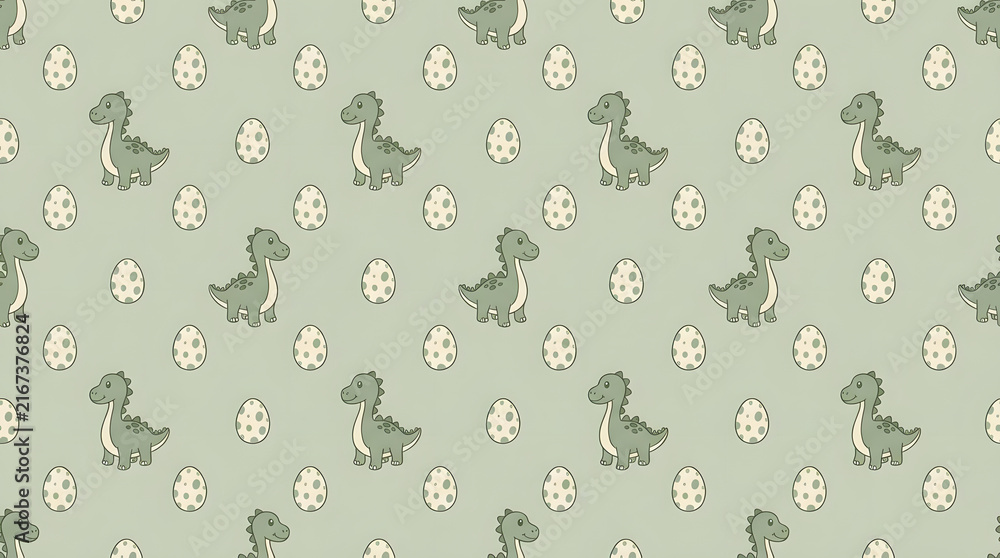 Cute cartoon dinosaur and egg seamless pattern