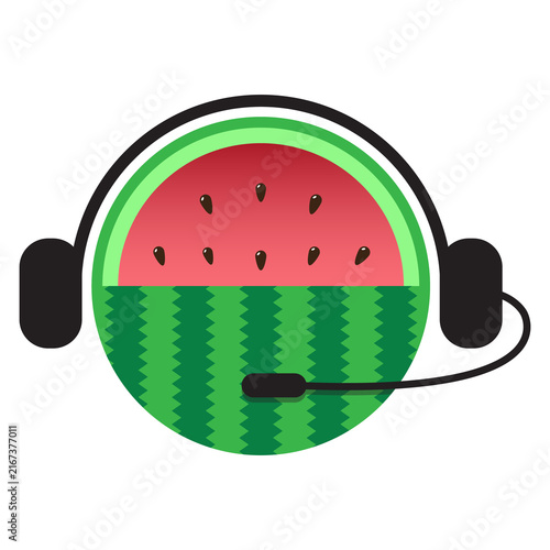 Watermelon Character Wearing Headphones Icon