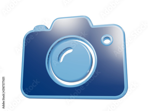 Foto Glossy blue camera icon 3d render for photography and digital image capture
