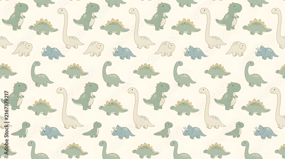Cute dinosaur seamless pattern in soft pastel colors.