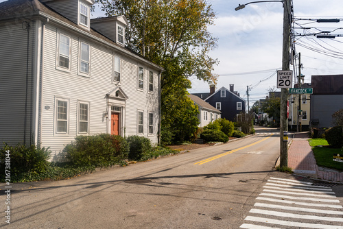 Street corner in the old historical center in Portsmouth NH