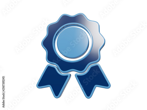 Blue glossy certificate seal icon with ribbons for quality assurance and official awards.
