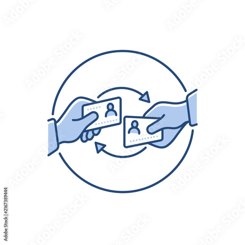 Hands Exchanging ID Cards in Circle.