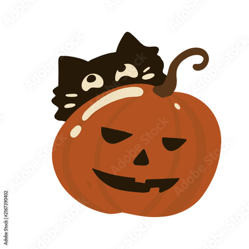 Jack O Lantern with Black Cat Peeking Halloween Vector Illustration