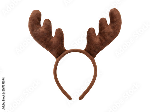 Brown reindeer antlers headband, plush Christmas deer horn accessory, festive holiday headpiece for party costumes and winter celebrations isolated on Transparent Background