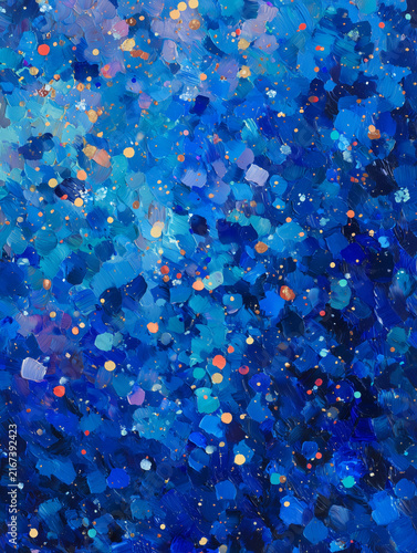 Blue abstract oil painting texture with stippling effect