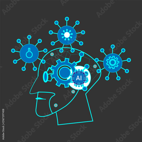 AI vector icon with blue outlines; suitable for advertisements, apps, and websites.