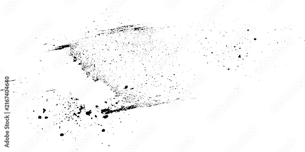 Obraz premium Horizontal black ink brush stroke with scattered splatter and grunge texture