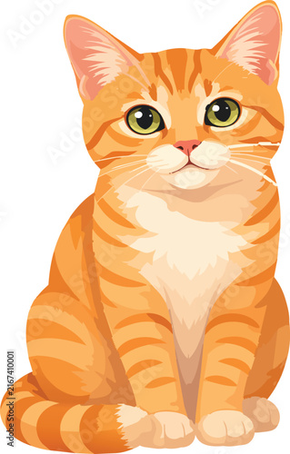 Cute orange tabby kitten sitting and looking forward digital illustration.