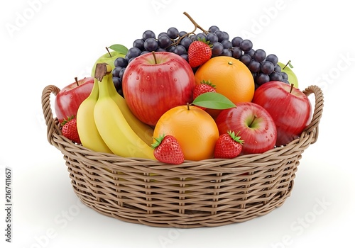 Fresh fruit basket with apples, oranges, grapes, and pears