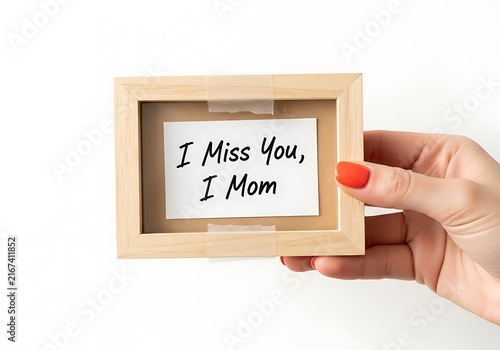 Hand holding framed message i miss you mom