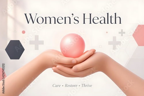 Aesthetic women health website header template. Abstract female healthcare background with hands.