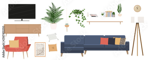 Modern Living Room Furniture and Decor Elements Set