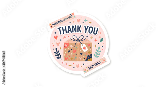 Cute Thank You Sticker Design for Small Business, Bakery Promotion and Handmade Gift Packaging Label