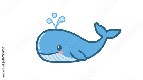 Foto Blue cartoon whale spouting water from blowhole