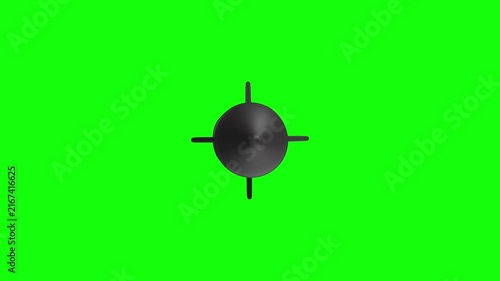 model rocket nose cone or a small aerospace component equipped with four symmetrical stabilizing 3D animated on green screen background.