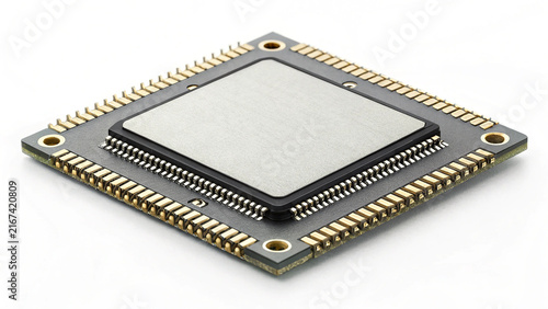 Photorealistic advanced ai accelerator chip isolated on white background