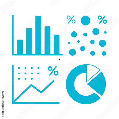 Statistics vector illustration featuring charts, graphs and analytical data elements in a clean professional style. Perfect for statistical analysis, research, surveys, data reports, quantitative info