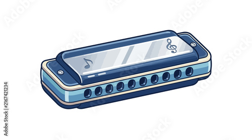 Konstfotografi Cartoon Illustration of a Blue Musical Harmonica