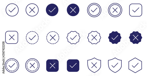 Green check mark icons in various shapes and styles for approval and confirmation