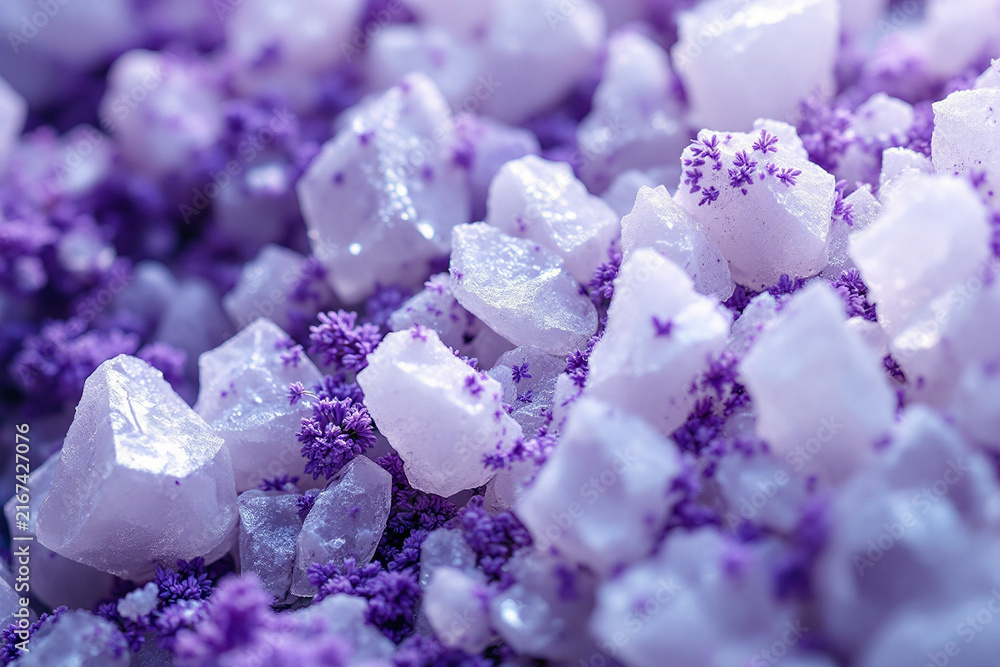 Fototapeta premium Macro Lavender and Salt Crystals for Natural Bath and Body Products