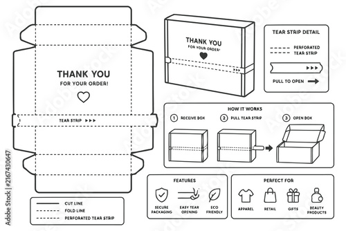 Shipping box template with thank you design and tear strip Vector