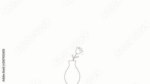 Minimalist illustration of a single pale flower in a white vase on soft off-white background