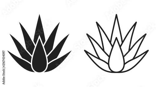 Set of two minimalist agave plant icons in black and white style.