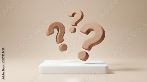 Floating clay question marks on minimalist beige background
