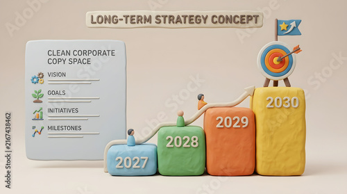 3D Illustration of Long-Term Strategy Concept with Growth Chart
