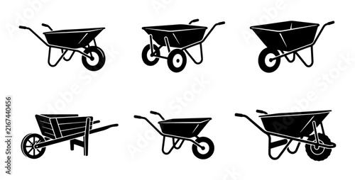 Bild auf Leinwand 70 Six Silhouette Wheelbarrow Icons, Garden Cart Vector Set, Construction Tool G