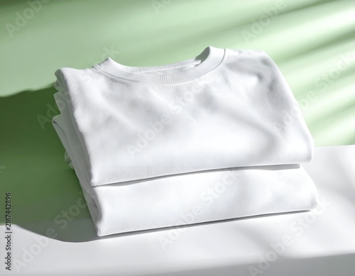 White sweatshirts stack with window light and shadows.