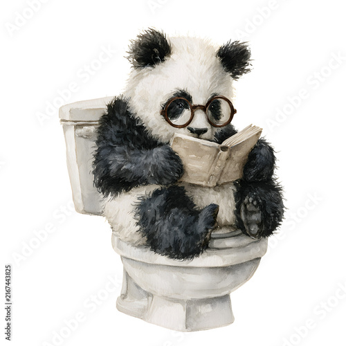 Obraz na płótnie Cute panda reading a book on a classical bust