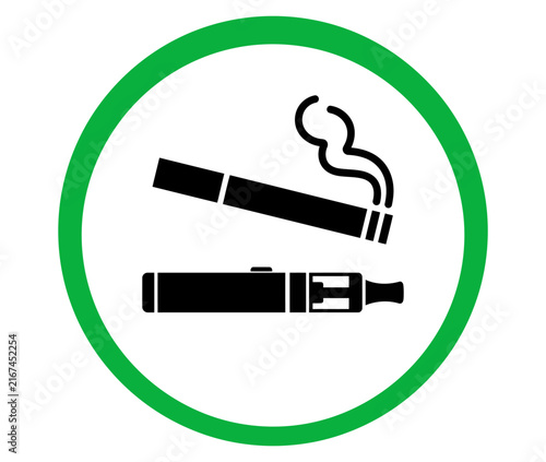 Foto Smoking and vaping area sign, green circle permit icon for cigarette and electro