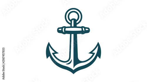 Stylized navy blue anchor vector illustration icon with clean minimal lines suitable for nautical and maritime design concepts
