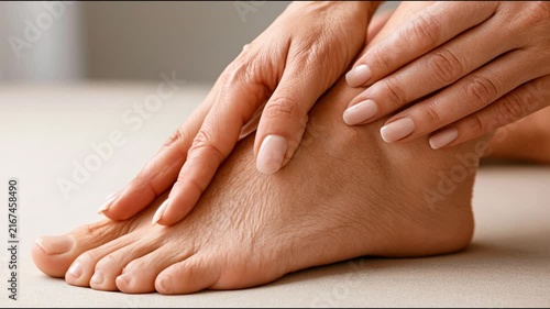Close-up of a person's well-maintained feet and hands