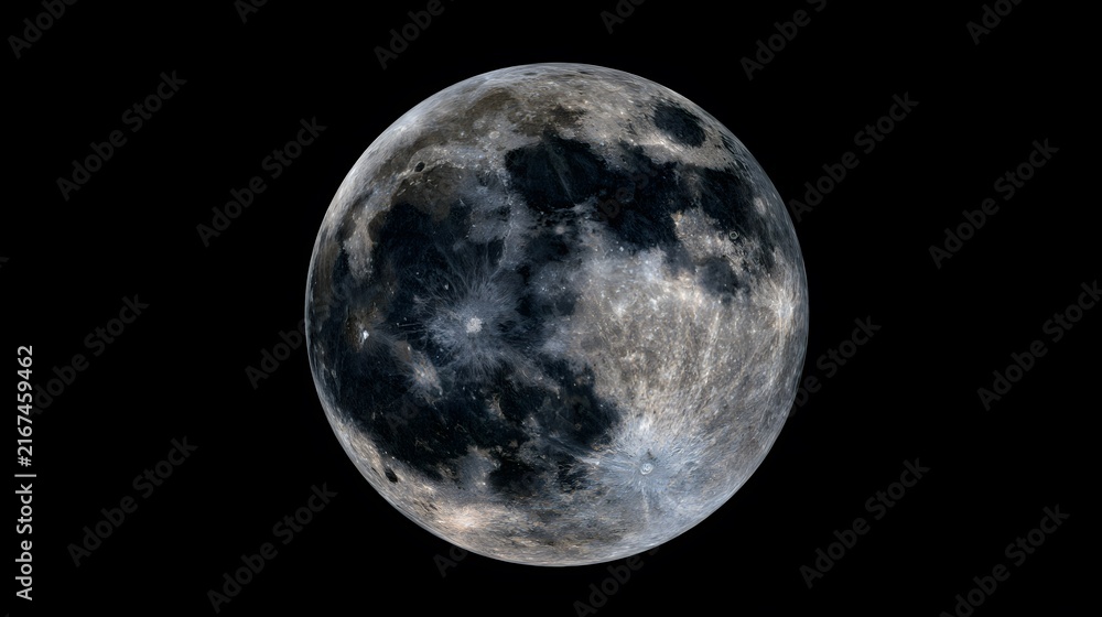 Obraz premium Hyper realistic close up of a full moon with detailed craters and lunar plains in deep space_