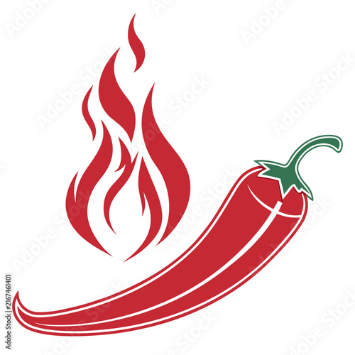 Red hot chili pepper vector symbol with fire flames for spicy food business and restaurant branding isolated graphic icon for menu design and condiment product labels.