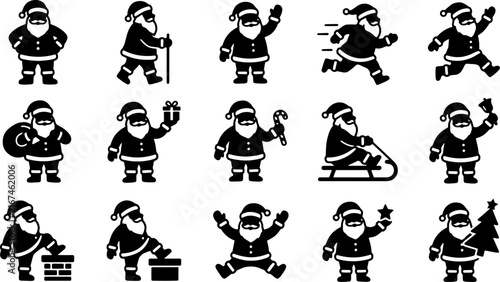 santa claus black silhouette icon set for christmas holiday design and celebrations.