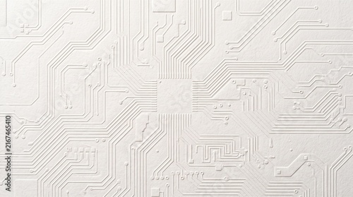 Obraz na płótnie Clean Minimalist White Embossed Circuit Board Pattern Abstract Technology Background