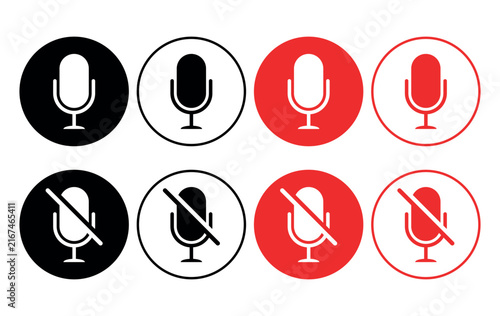 Microphone and mute audio vector icon set featuring circular button designs