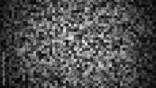 Black white digital pixel noise abstract mosaic texture gritty grid background for tech, television static, or retro glitch design projects.